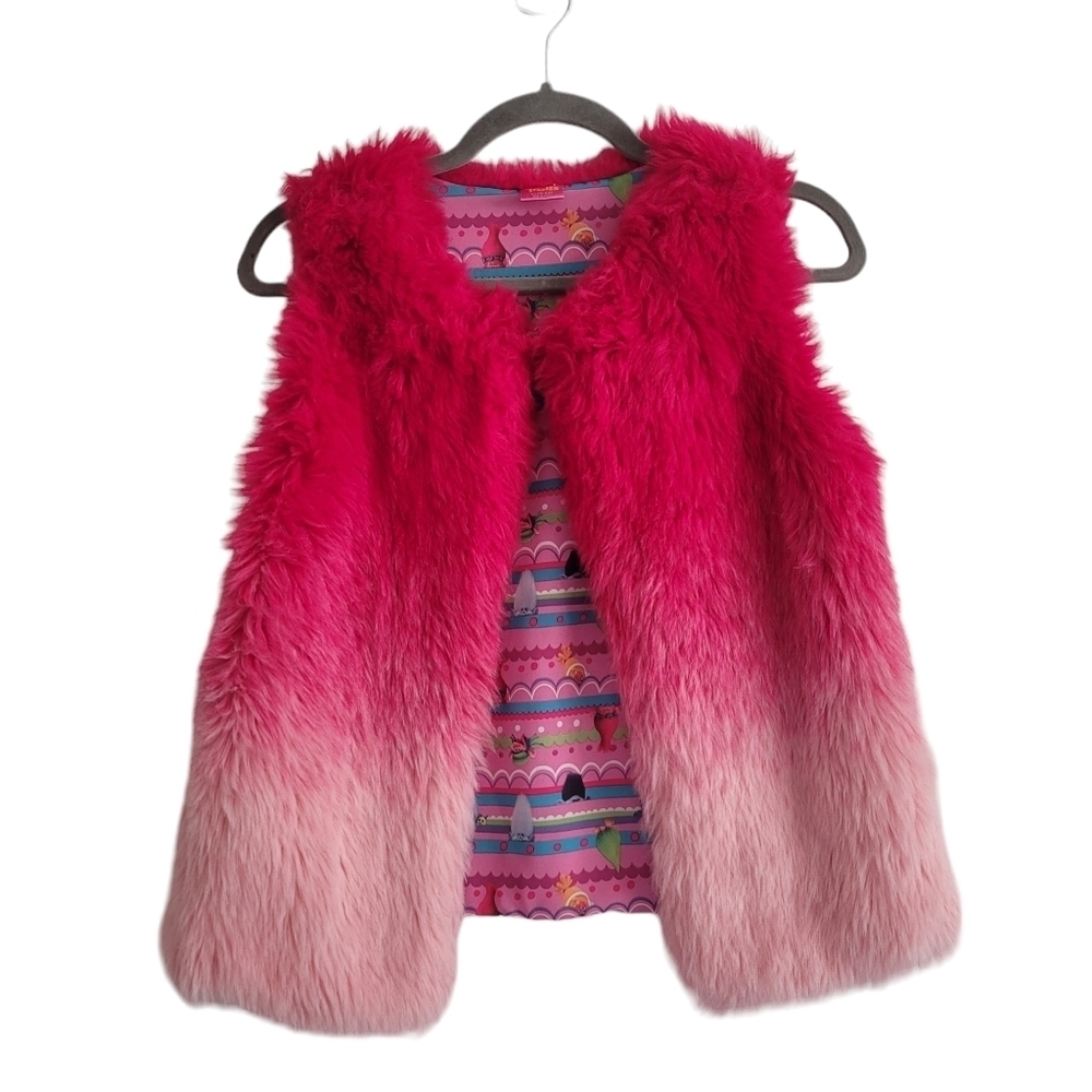 Trolls Girls 10/12‎ Hot Pink Fuzzy Faux Fur Sleeveless Vest Ombre